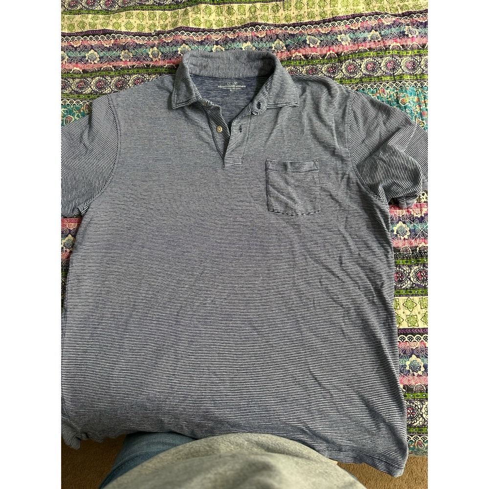 Vineyard Vines Men's Polo Blue And White Size Large - Picture 1 of 3